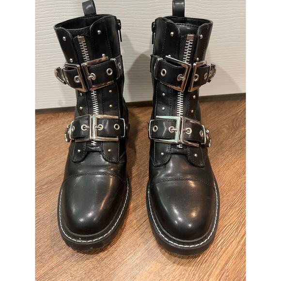 iver Island Black Buckle Biker Combat Boots Women's Size 7 - Picture 7 of 9